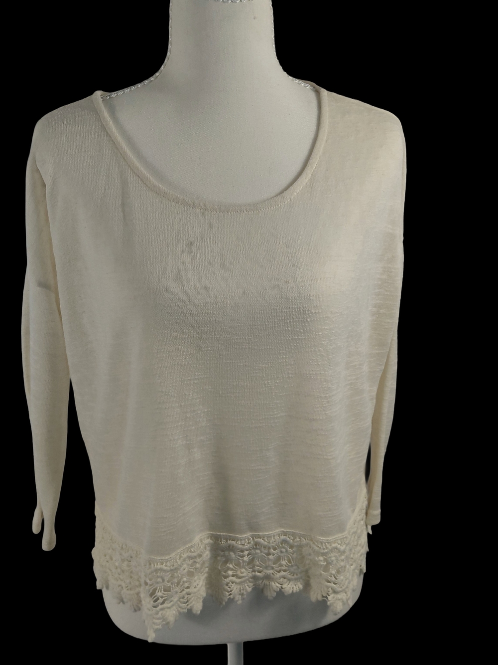 Forever 21 Cream Lace-Hem Boho Long Sleeve Sweater Top Large